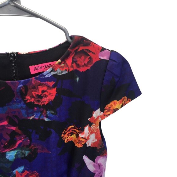 Betsey Johnson Dress Womens 2 Black Floral Cap Sleeve Sheath Back Zip Cocktail - Picture 12 of 16